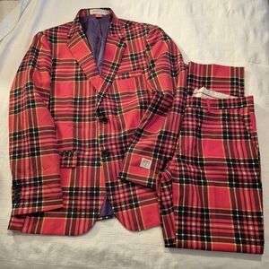 Opposuits slim mens jacket US 40 Pant US 40 The Lumberjack red & black plaid NEW